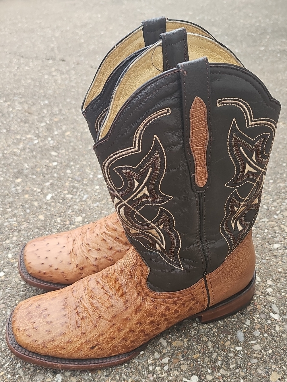 Texas Country Western Men's Two-Tone Ostrich Leather Cowboy Boots Brown 10
